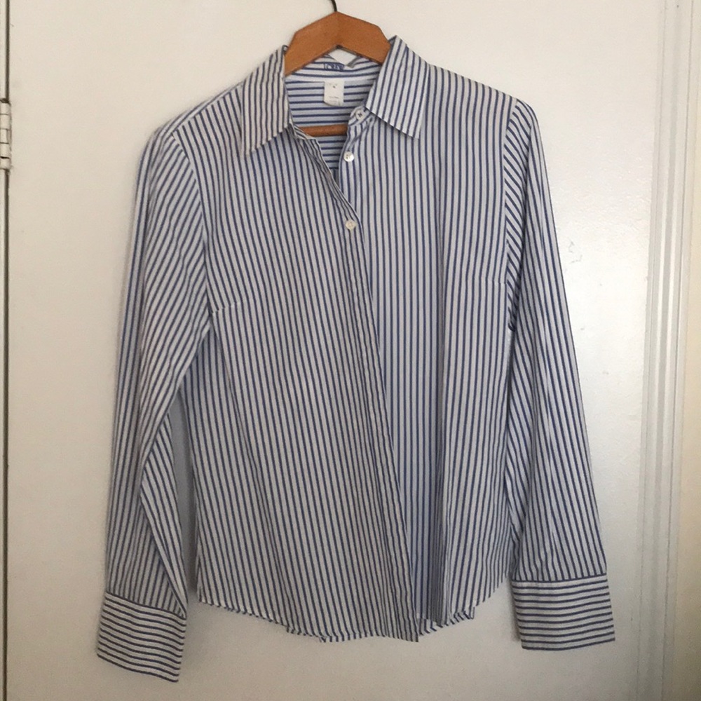 J. Crew blue/white striped button down blouse. Med